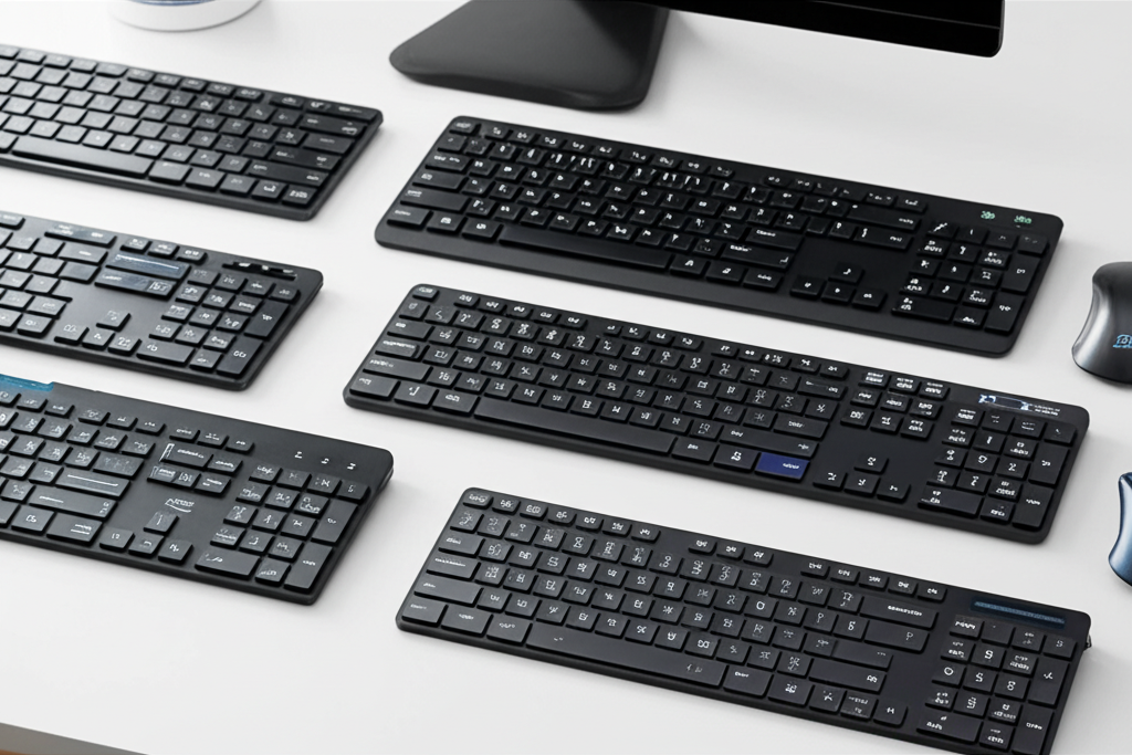 Generate a high-quality, relevant image prompt for an article about: 10 Best Buy Wireless Keyboards: