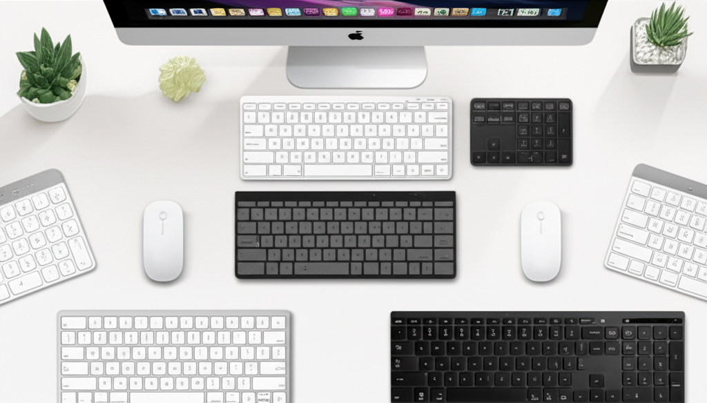 Generate a high-quality, relevant image prompt for an article about: 10 Best Wireless Keyboard For M