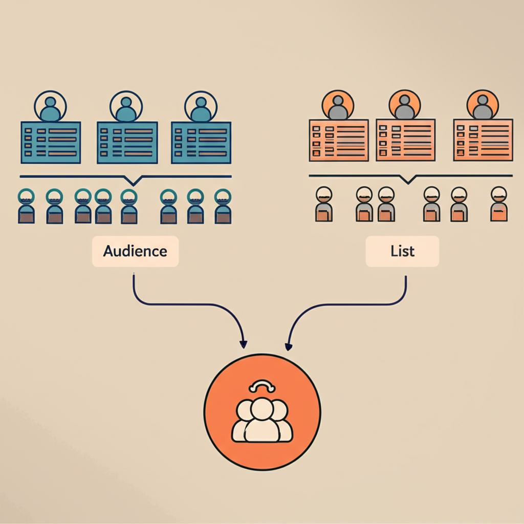 Generate a high-quality, relevant image prompt for an article about: Mailchimp Audience vs List: Ess