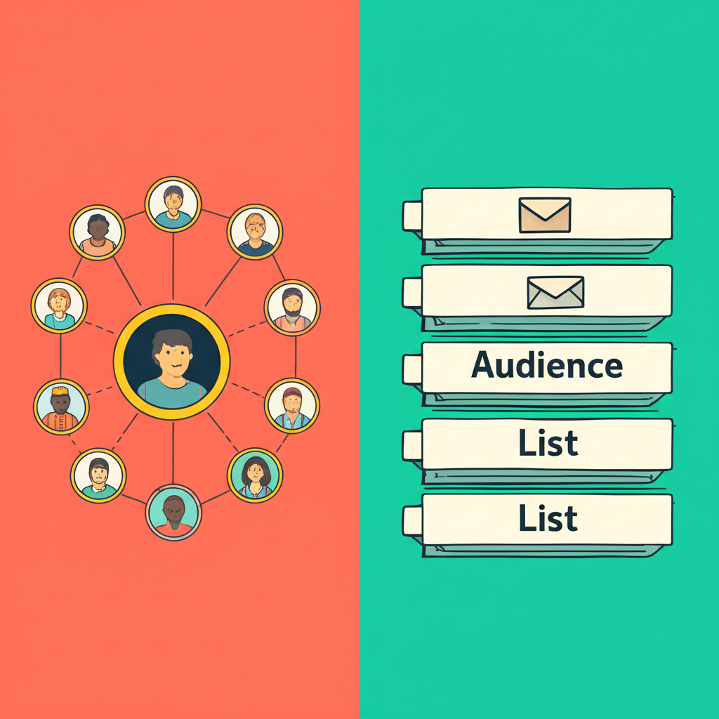 Generate a high-quality, relevant image prompt for an article about: Mailchimp Audience vs List: Ess